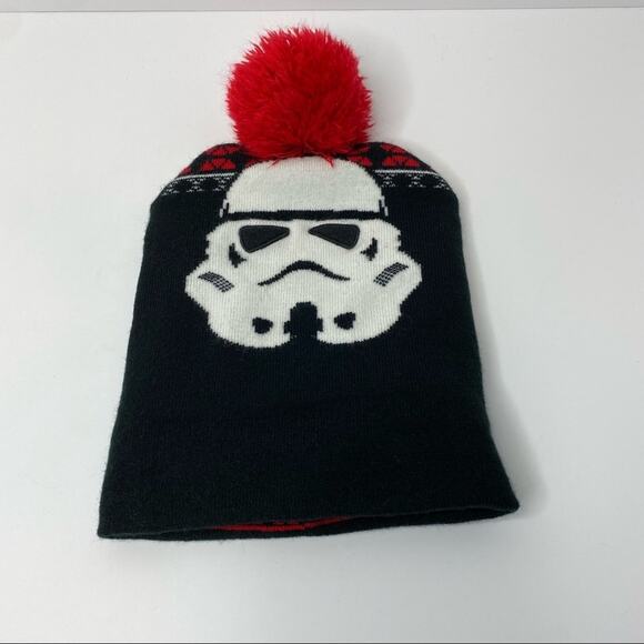 Star Wars black and red rib knit storm trooper pom beanie hat - Picture 3 of 5